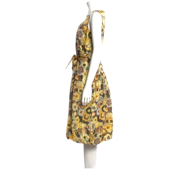 Lafayette 148 New York Yellow Retro Floral Geometric Print Bubble Hem Dress - Picture 2 of 6